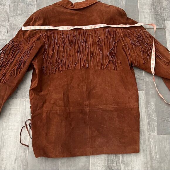 NWT VTG Leather Frontier Collection Western Boho Fringe Concho Brown 80’s Coat L - Picture 10 of 16